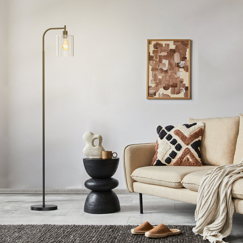 Rogan Modern Standing Tall Industrial Arched/Arc Floor Lamp with Glass Shade and 2 Bulbs Included, Black