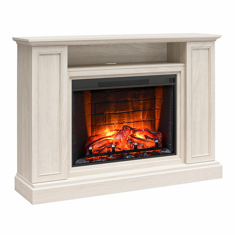 Meuble télé avec foyer multicolore Livesay, Beige