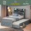 Lit en bois avec tête de lit avec prises de courant, lit extensible avec lit gigogne simple avec trois tiroirs de rangement-2094382603-2094382604