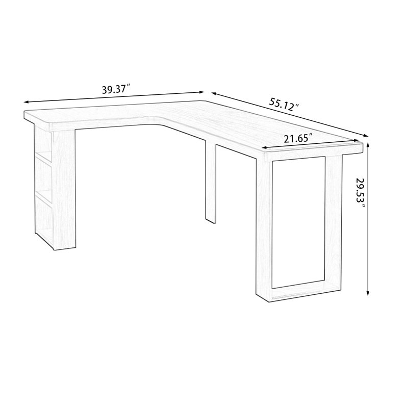 Bureaux en bois massif en L noyer, H 29,53 po x l 55,12 po x P 39,37 po, Retour à gauche