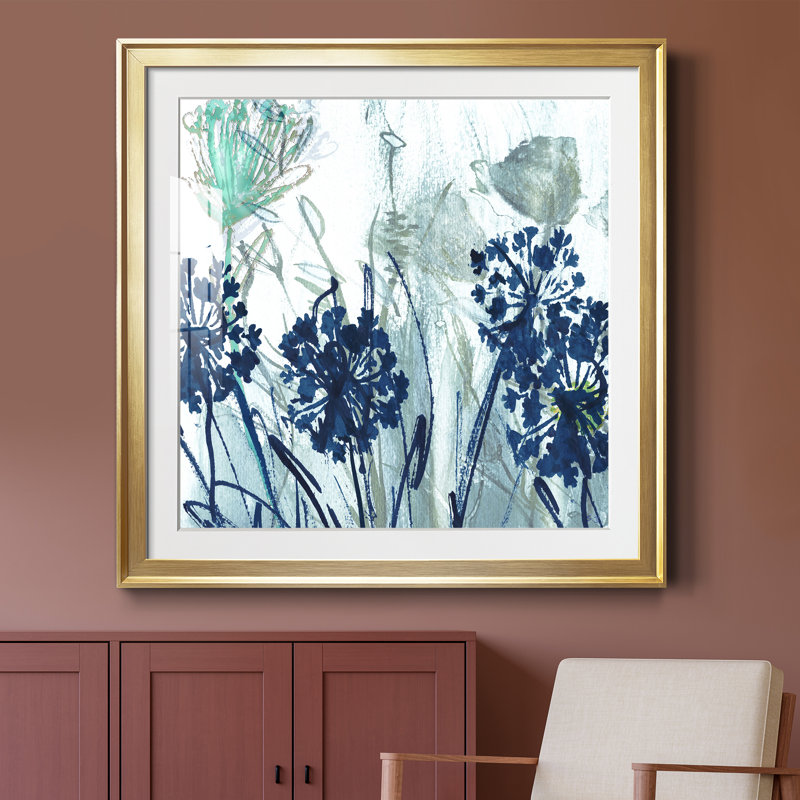 Indigo Field I - peinture encadrée, H 34,5 po x l 34,5 po x P 1,5 po, Encadrement doré