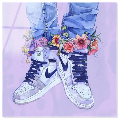 Art mural acrylique lilas fleuri Sneaker Sneaker par Art Remedy, prêt à être accroché
