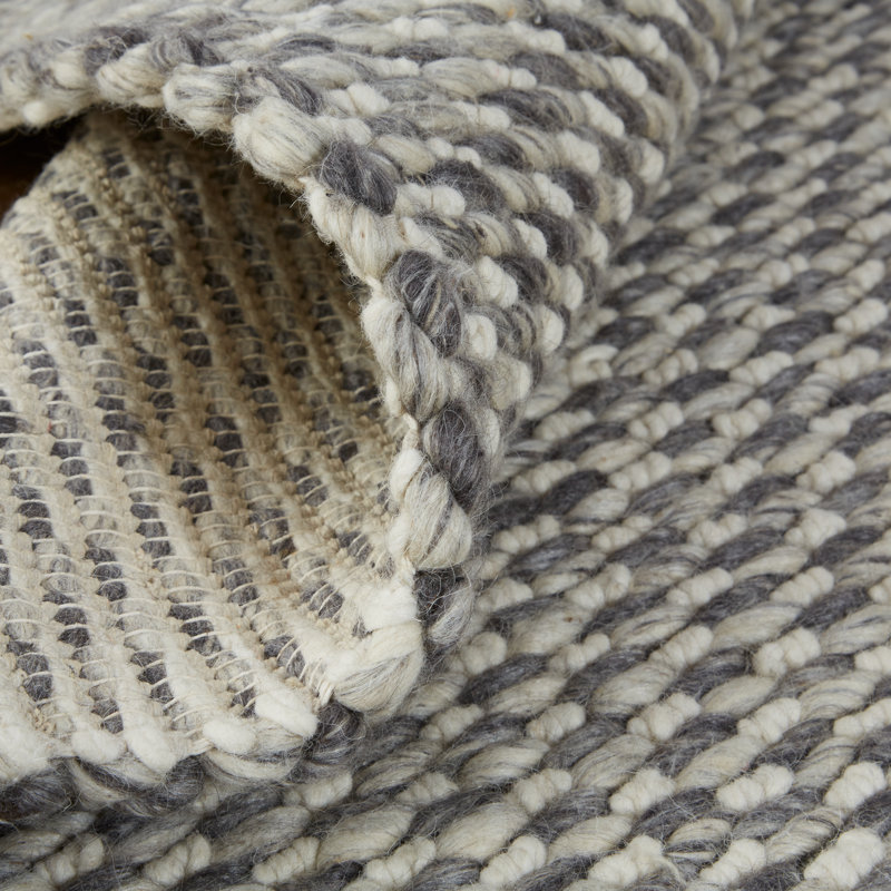 Updike Handwoven Wool/Cotton Charcoal Gray Area Rug, Rectangle 9'6" x 13'6"