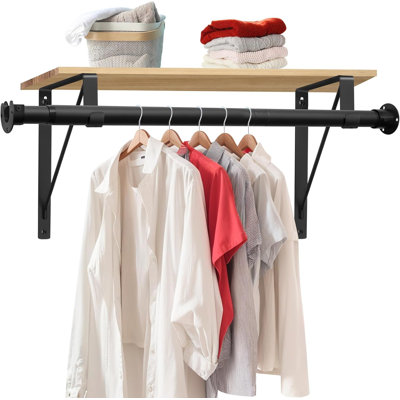 Closet Rod, 17 To 87 Inch Closet Rods 1.3 Inches Heavy Duty Closet Rod Adjustable Closet Rod Closet Rods For Hanging Clothes And Heavy Duty Clost Rod Bracket Closet Rod Support (Black)