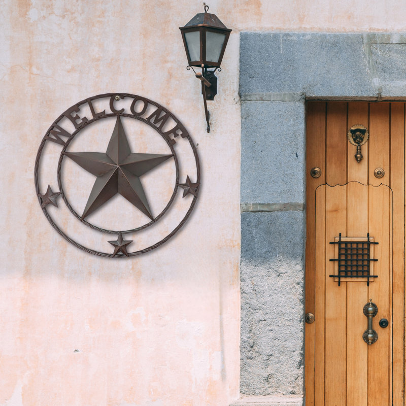 Metal Western Wall Art Welcome Sign with 3D Star Design