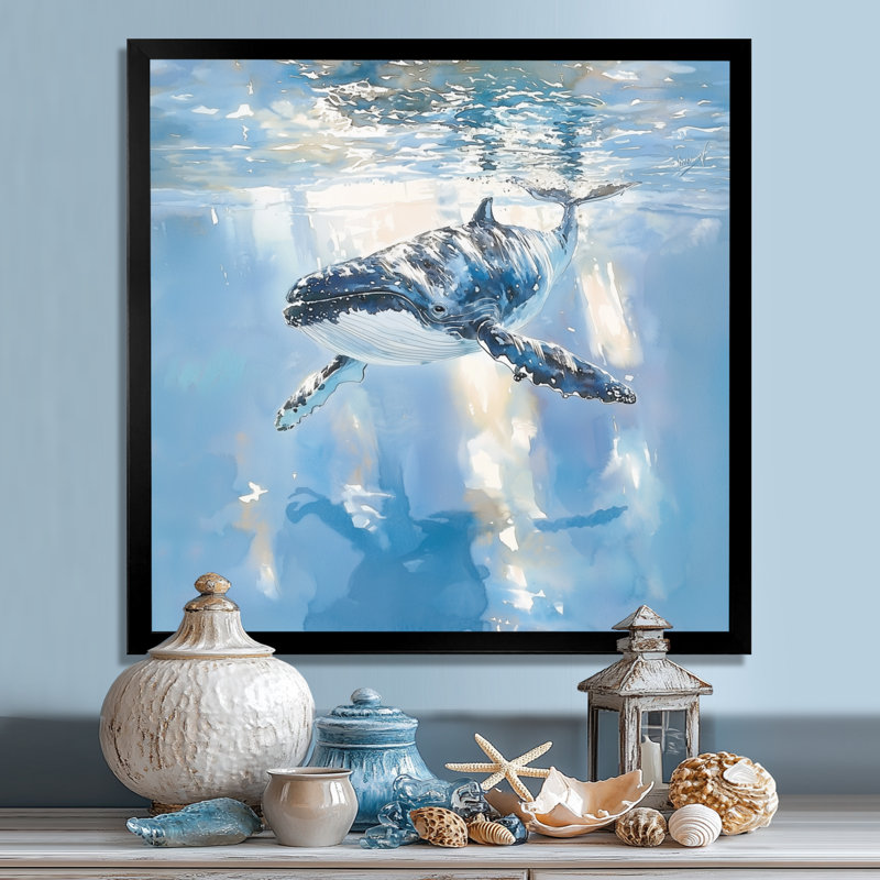 Décoration murale «Whales Serenity» - Baleine, Reproduction encadrée d'une seule photo sans pass, Noir, H 16 po x l 16 po