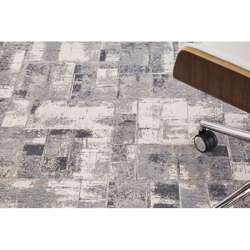 Gray and Cream Rectangular PVC and Polyester Chair Mat