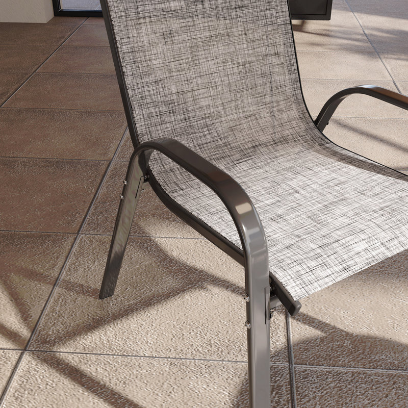 Stackable Chairs,Set Of 4 Outdoor Dining Chairs, Gray