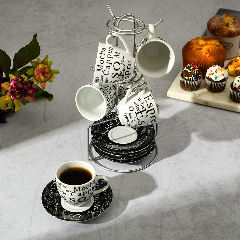 Gibson 65631.13RM Home Expressions Espresso Saucer & Cup Set W/ Stand, 13 Pieces