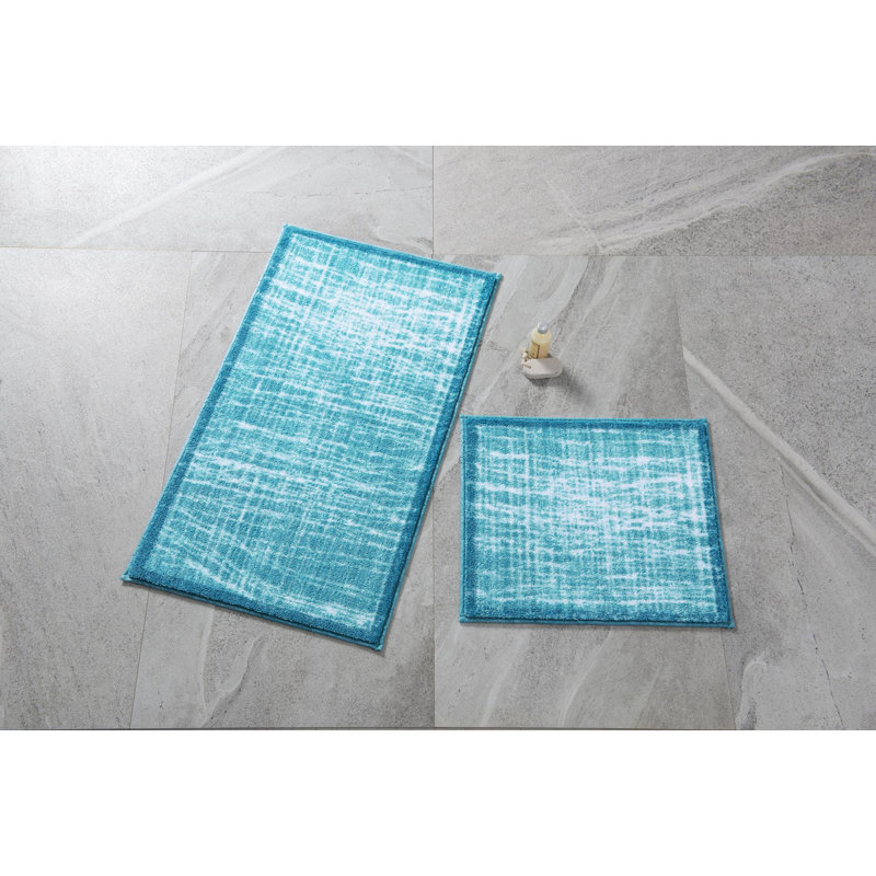 Ensemble de 2 tapis de bain Primiano, Turquoise / blanc
