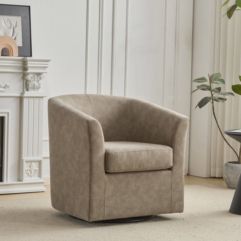 Fauteuil demi-tonneau pivotant en similicuir, Abricot