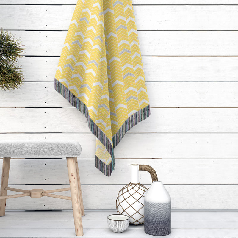 Couverture en coton tissé Rhonda, l 37 po x L 52 po, Jaune / Gris