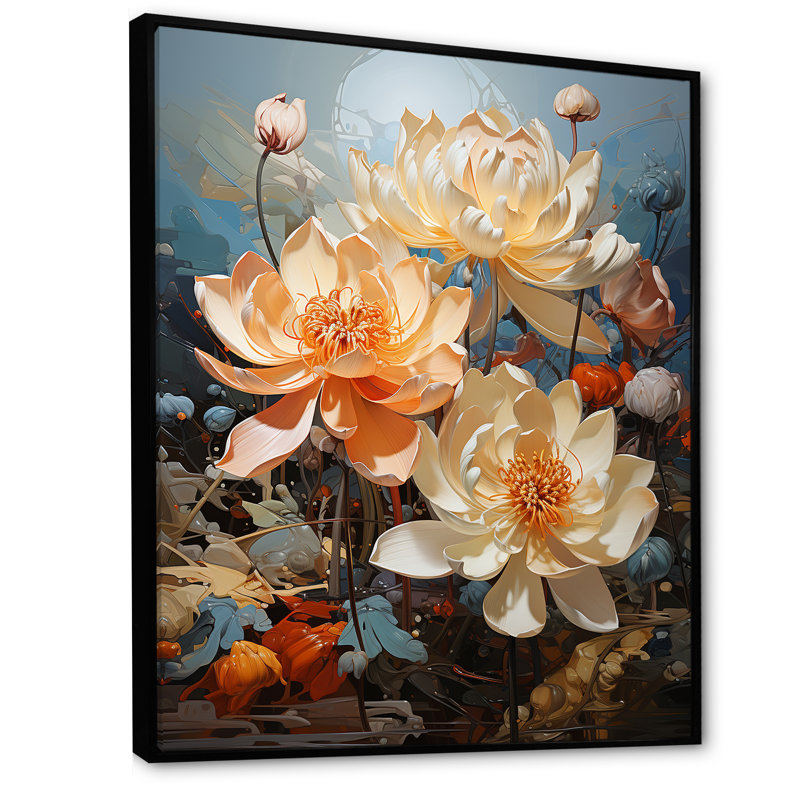 Lotus Cubist Harmony II sur toile, Cadre flottant noir, H 44 po x l 34 po x P 1,5 po