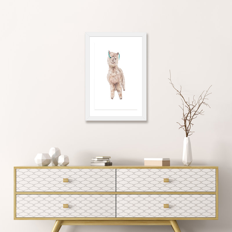«Llama Silly» par Wandering Laur - impression d'art graphique, H 24 po x l 16 po x P 1 po, Papier encadré blanc, Blanc