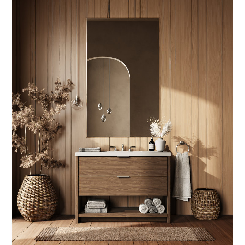 Vue 42" W Freestanding Single Bathroom Vanity, Nocino, Satin Nickel, Glossy White/Single