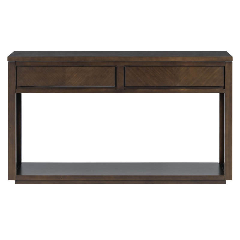 55" Rustic Wooden Entryway Console Table With Storage Drawers & Open Shelf, Brown