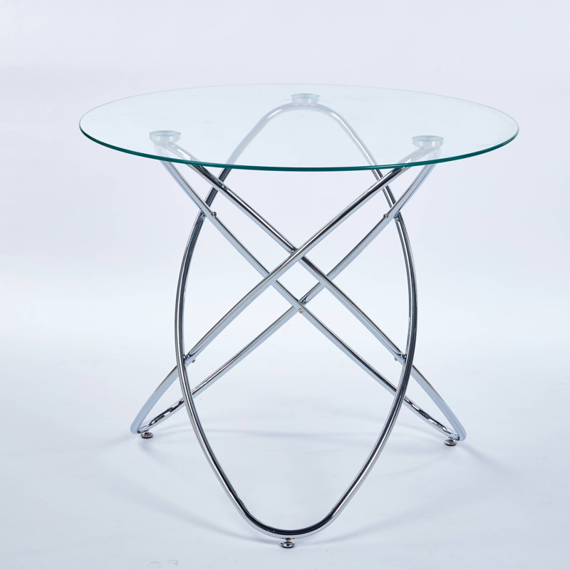 Dining Table with metal leg and tempered glass top, Silver