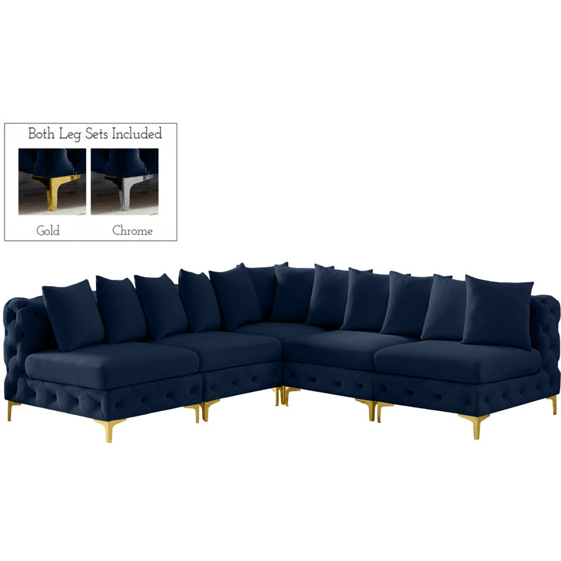 Canapé modulaire en velours 99 po, Velours bleu marine