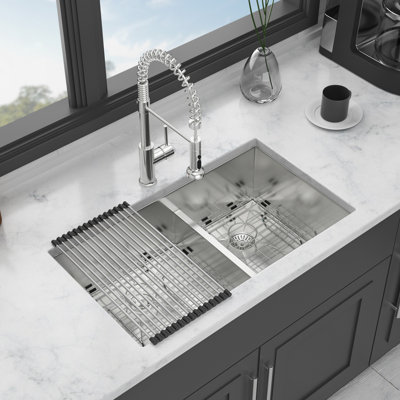30"X19"X10" Undermount Double Bowl Kitchen Sink - 16 Gauge With Two 10" Deep Basin