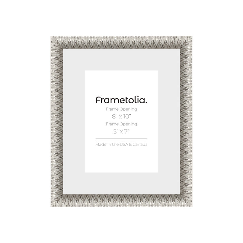 Cadre mural Frametolia Art Deco - largeur 7/8 po - passe-partout étroit, 8 po x 10 po, Argent argent