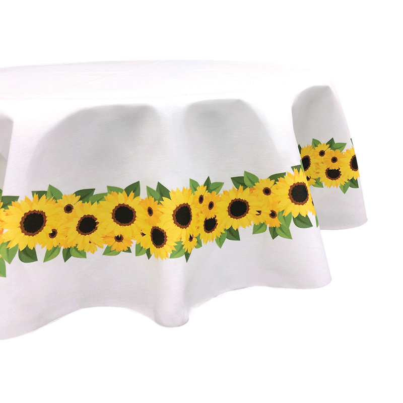 Stig Floral Round Mother's Day Tablecloth, Mother's Day Sunflower Garland, 90" L x 90" W