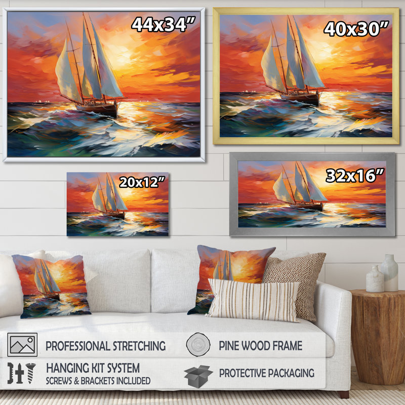 Amici " Minimalism Sailboat Rhythms VI ", White Single Picture Framed, 24" H x 32" W x 1" D