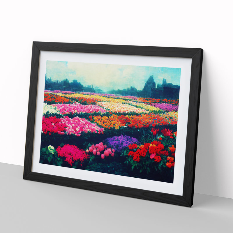 Carefree Flower Market - Single Picture Frame Print, 46cm H x 64cm W x 2cm D, Black Framed