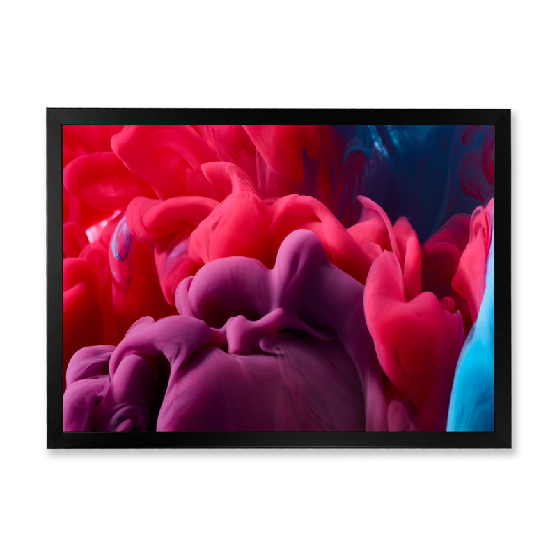 Encre rouge et bleue fluide II - art mural moderne sur toile, Toile avec cadre noir, H 8 po x l 12 po x P 1 po