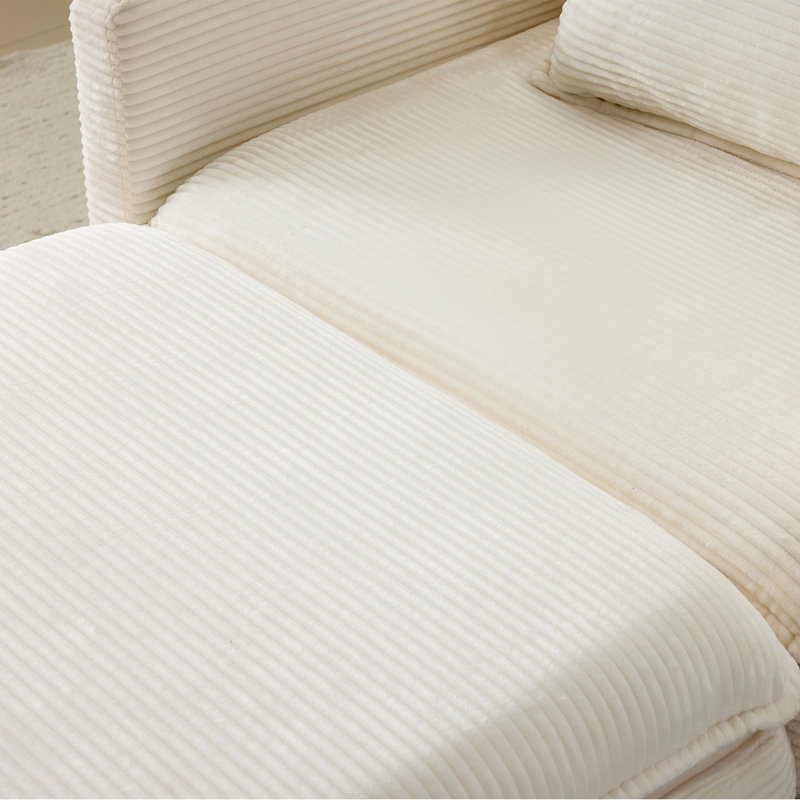 Canapé 54 "moelleux en nuage: canapé modulaire simple + repose-pieds avec coussins en chenille beige 22" + 2 coussins décoratifs - taille compacte