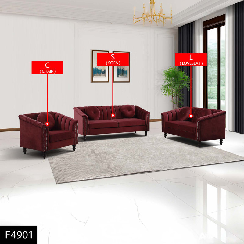 Ensemble de salon en microfibre 3 pièces, Microfibre / suédine rouge