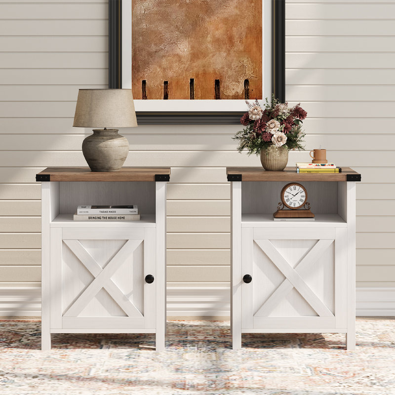 Table de chevet de style campagnard, table de bout, tables de bout avec porte de grange et tablette, table de chevet moderne, tables de chevet rustiques pour chambre à coucher, salon