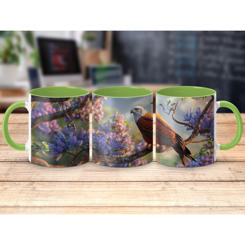 Set of 2 Realistic Animal Design 11oz Accent Mugs – Ceramic Coffee Cups with a Navy Handle and Interior