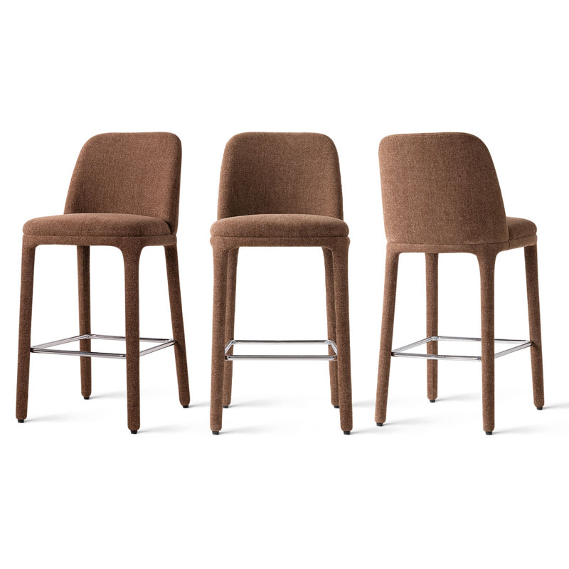 Tabouret de comptoir moderne entièrement rembourré en tissu de 26,5 pouces (ensemble de 3), Brun