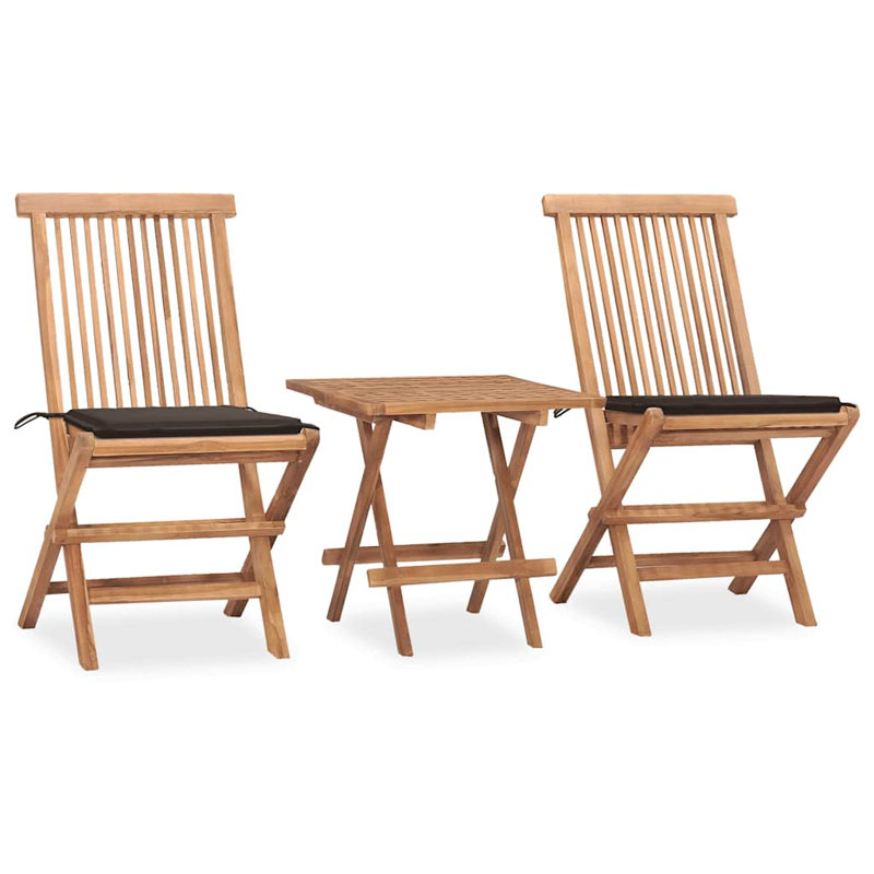  Ensemble de 2 chaises de patio en teck, bois de teck taupe, polyester, Taupe, Brun