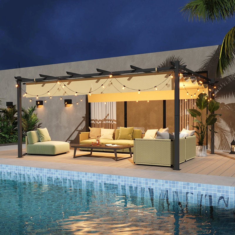 Metal Pergola with Canopy, 16 Ft x 12 Ft