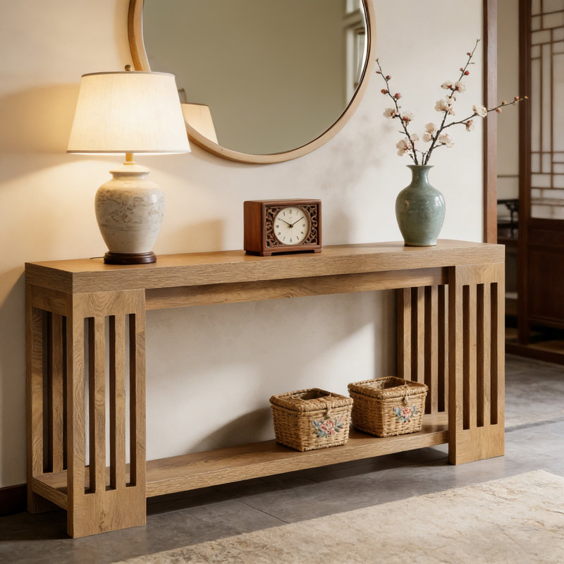 Console 70,9 ", table de ferme à 2 niveaux avec pieds à rayures verticales