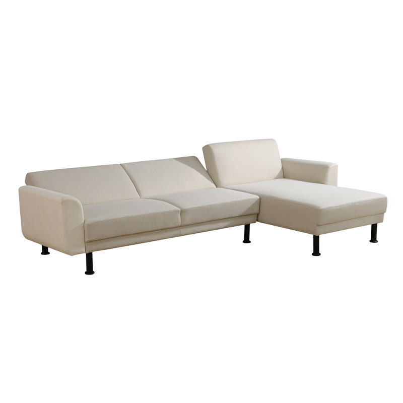113" 2-Piece L-Shaped Convertible Sleeper Sectional, Beige Linen