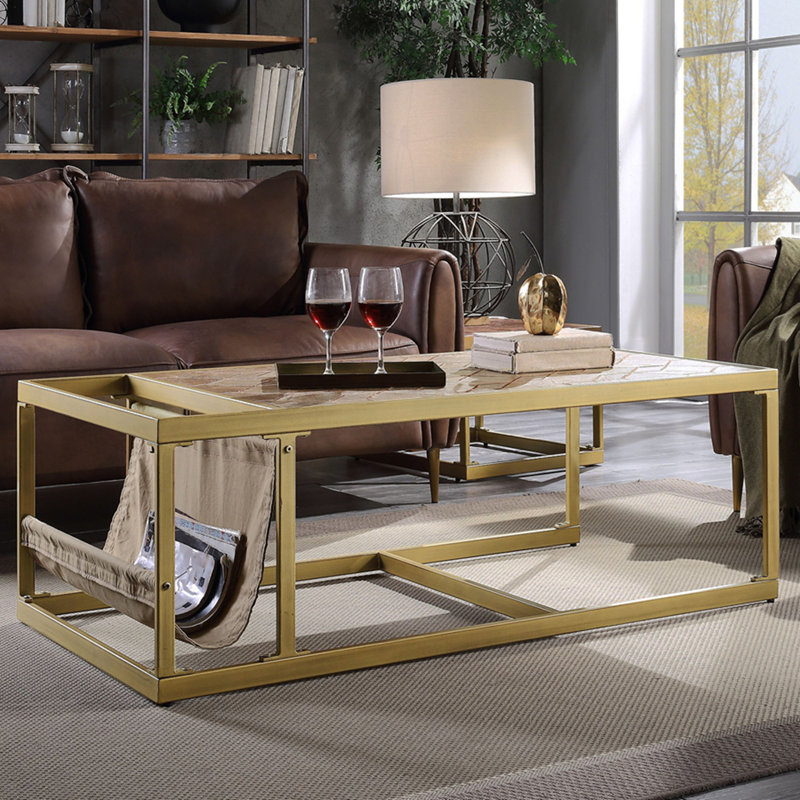 Retro Brown Coffee Table With Magazine Holder