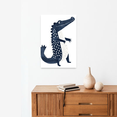 Polka Dot Crocodile Modern Playful Whimsical Alligator Crocodile Wall Art Print 1 Piece Wrapped Canvas Wall Art