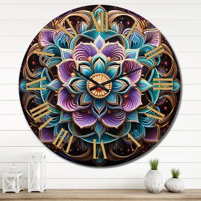 Horloge murale antique en métal Mandala