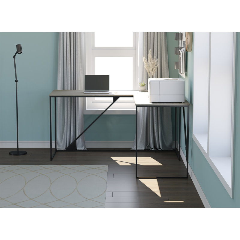 Bureau d'ordinateur taupe foncé en L en métal noir 59 L