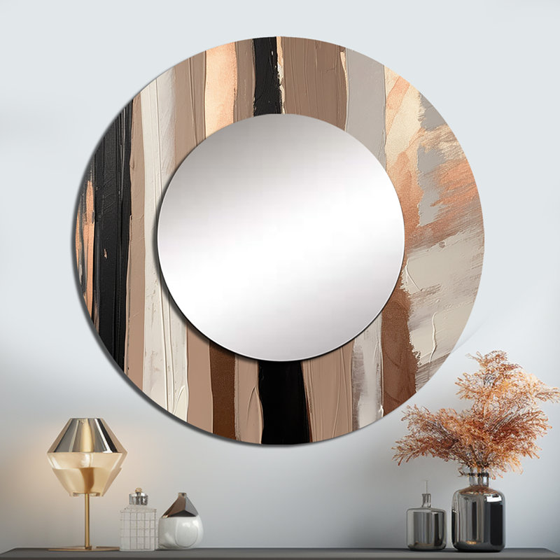 Penhall brun et noir au-delà des limites IV - grand miroir mural abstrait, miroir rond brun unique, reproduction d'art en métal