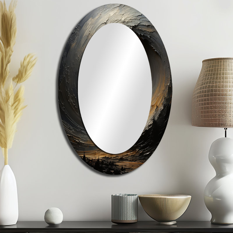 Miroir mural ovale moderne en forme de vagues dans l'océan I - jaune, 36 po x 24 po
