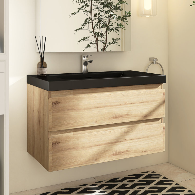 Meuble-lavabo flottant blanc 36 po Angela Angela, Chêne