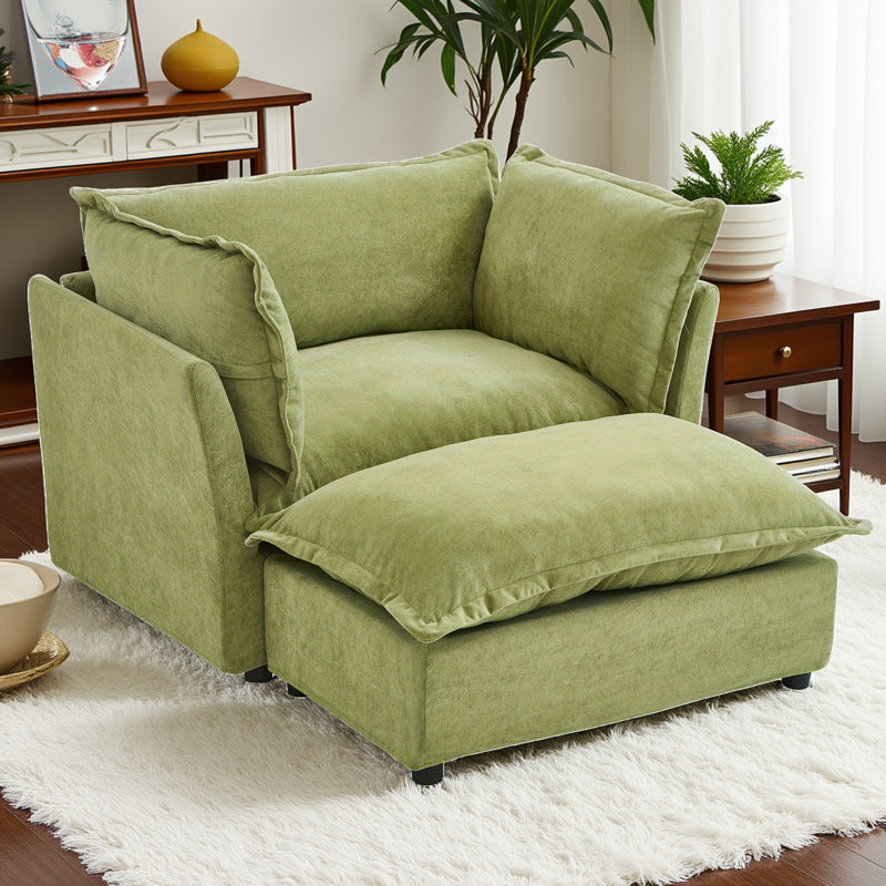 Upholstered Accent Chair With Ottoman, Green
