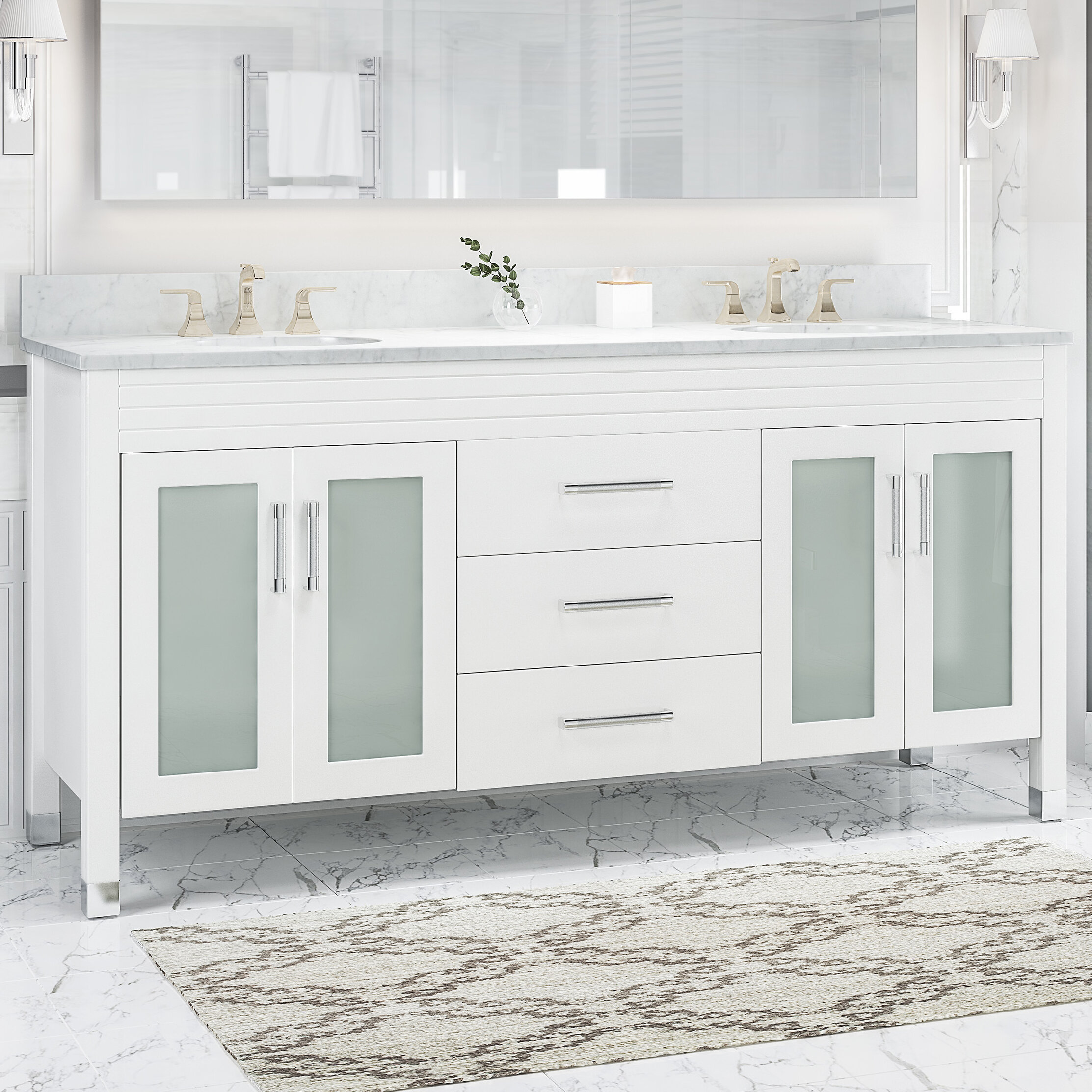 Sauget 72 Double Bathroom Vanity Set Wade Logan Base Finish: White