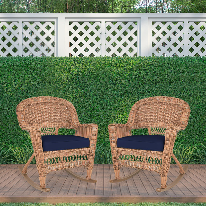 Chaise berçante en osier Raenesha, Miel, Bleu