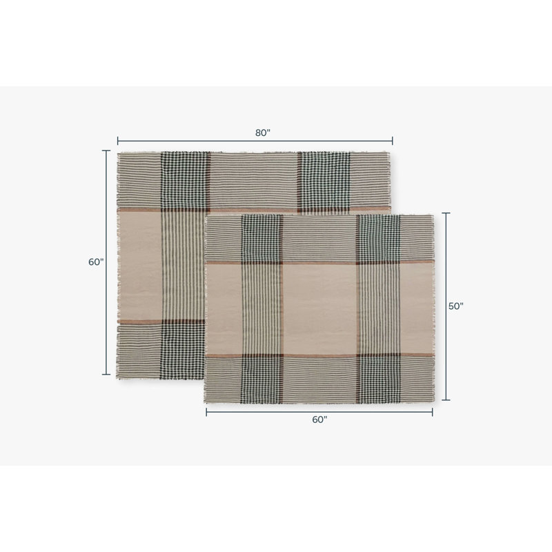 Bug Shield Outdoor Throw Blanket, 60" W x 80" L, Brown/Cream/Blue Plaid