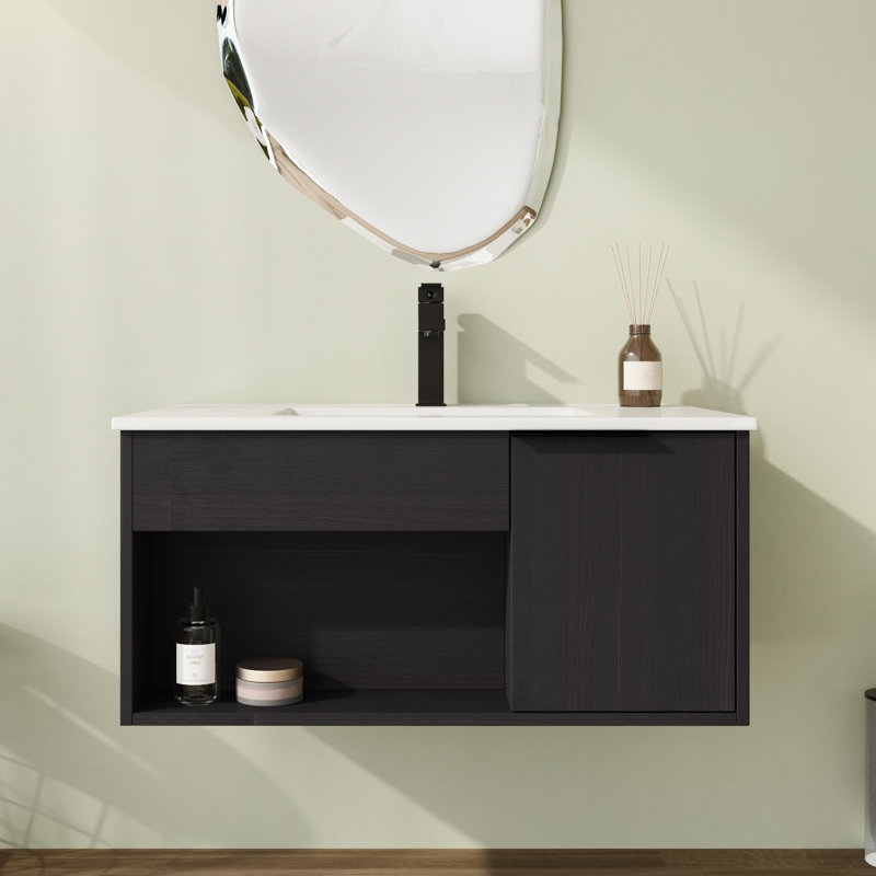Meuble-lavabo mural simple 30 po avec comptoir en céramique, 30"