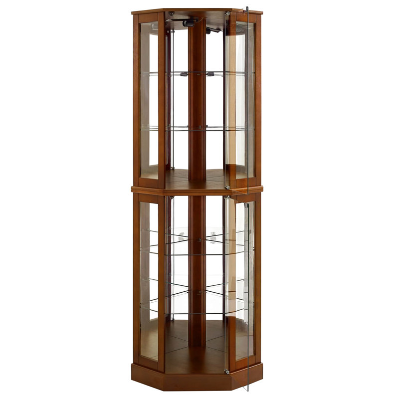 Lights, Mirrored, Adjustable 6 Shelf Cabinet, Walnut Exhibitionstand Curio Cabinet In Walnut, Exhibit, Walnut